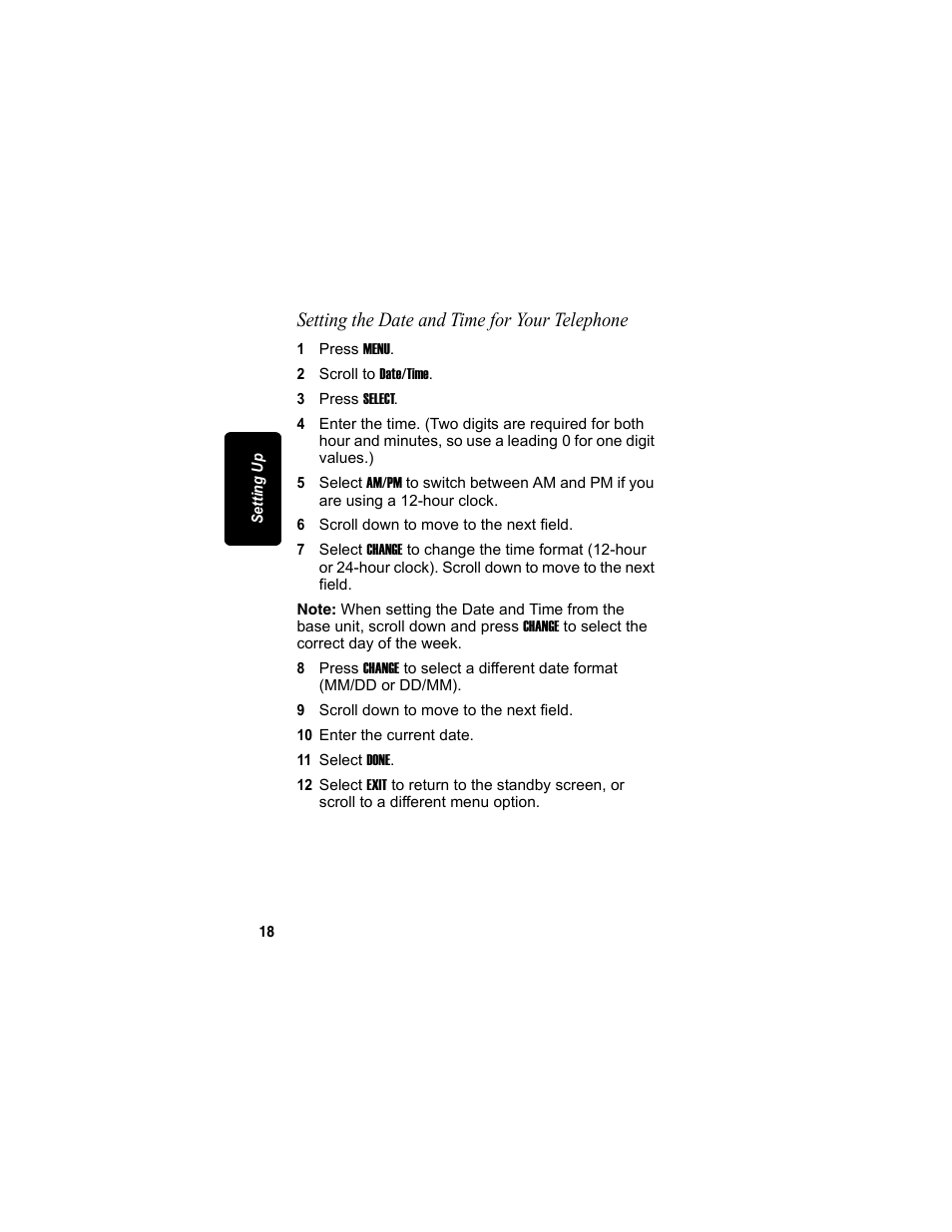 Setting the date and time for your telephone | Motorola MD7090 User Manual | Page 38 / 72