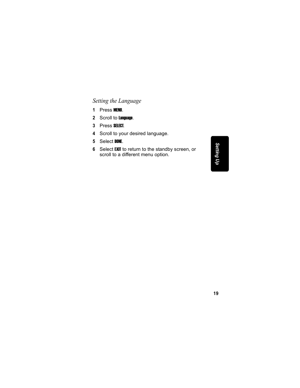 Setting the language | Motorola MD7090 User Manual | Page 39 / 72