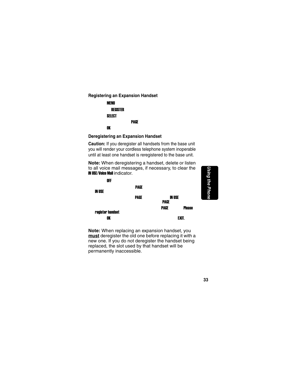 Registering an expansion handset, Deregistering an expansion handset, Min a r y | Motorola MD7090 User Manual | Page 53 / 72