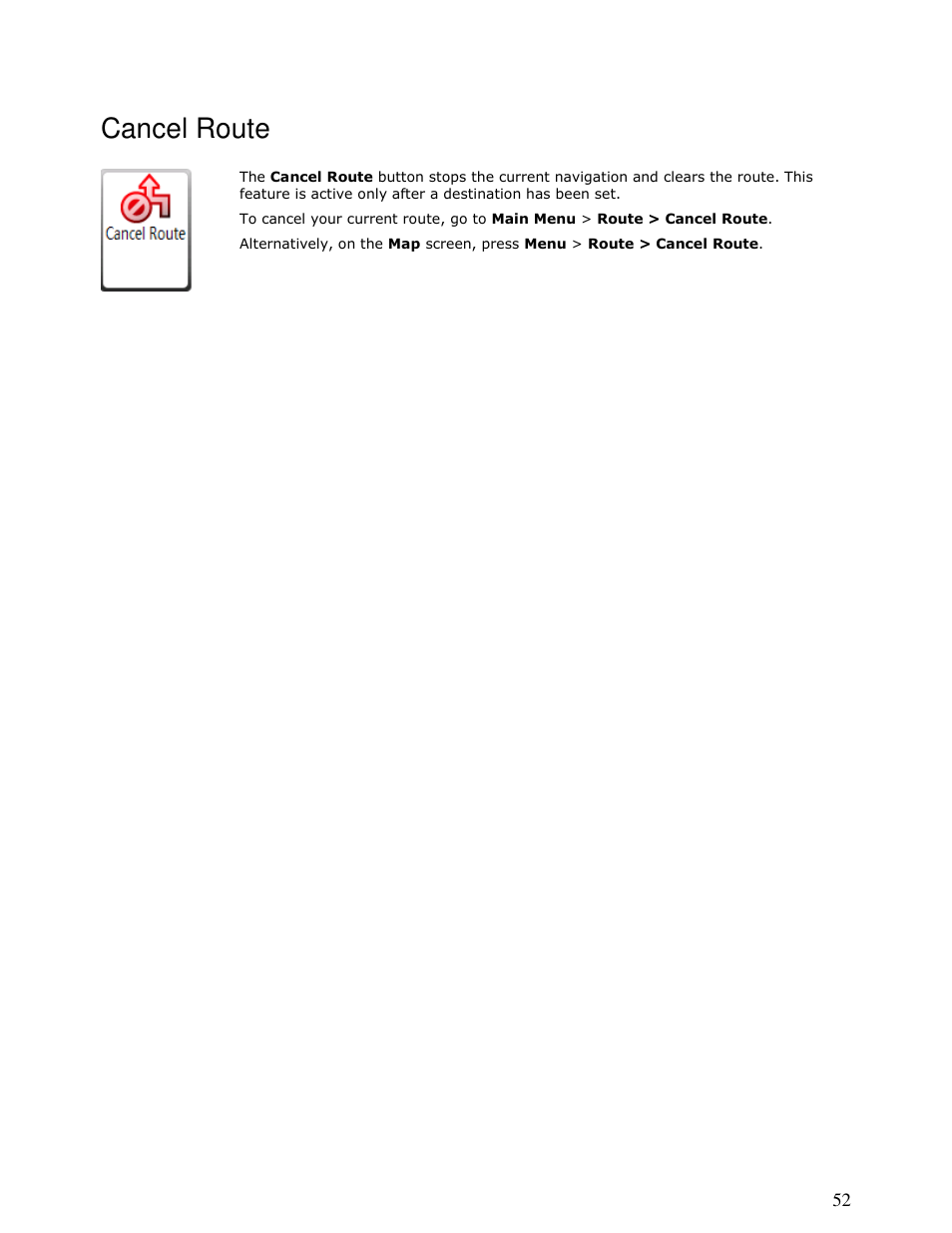 Cancel route | Motorola MOTONAV T815 User Manual | Page 52 / 63