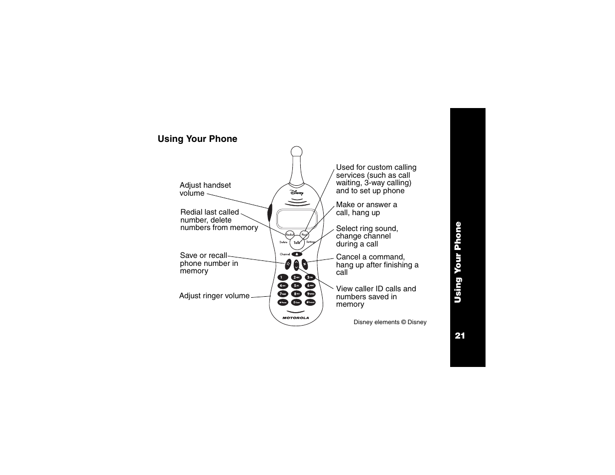 Using your phone | Motorola Cordless Telephone User Manual | Page 22 / 36