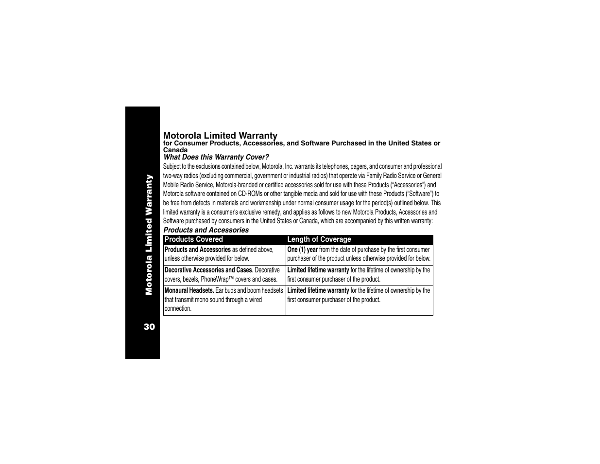 Motorola limited warranty | Motorola Cordless Telephone User Manual | Page 31 / 36