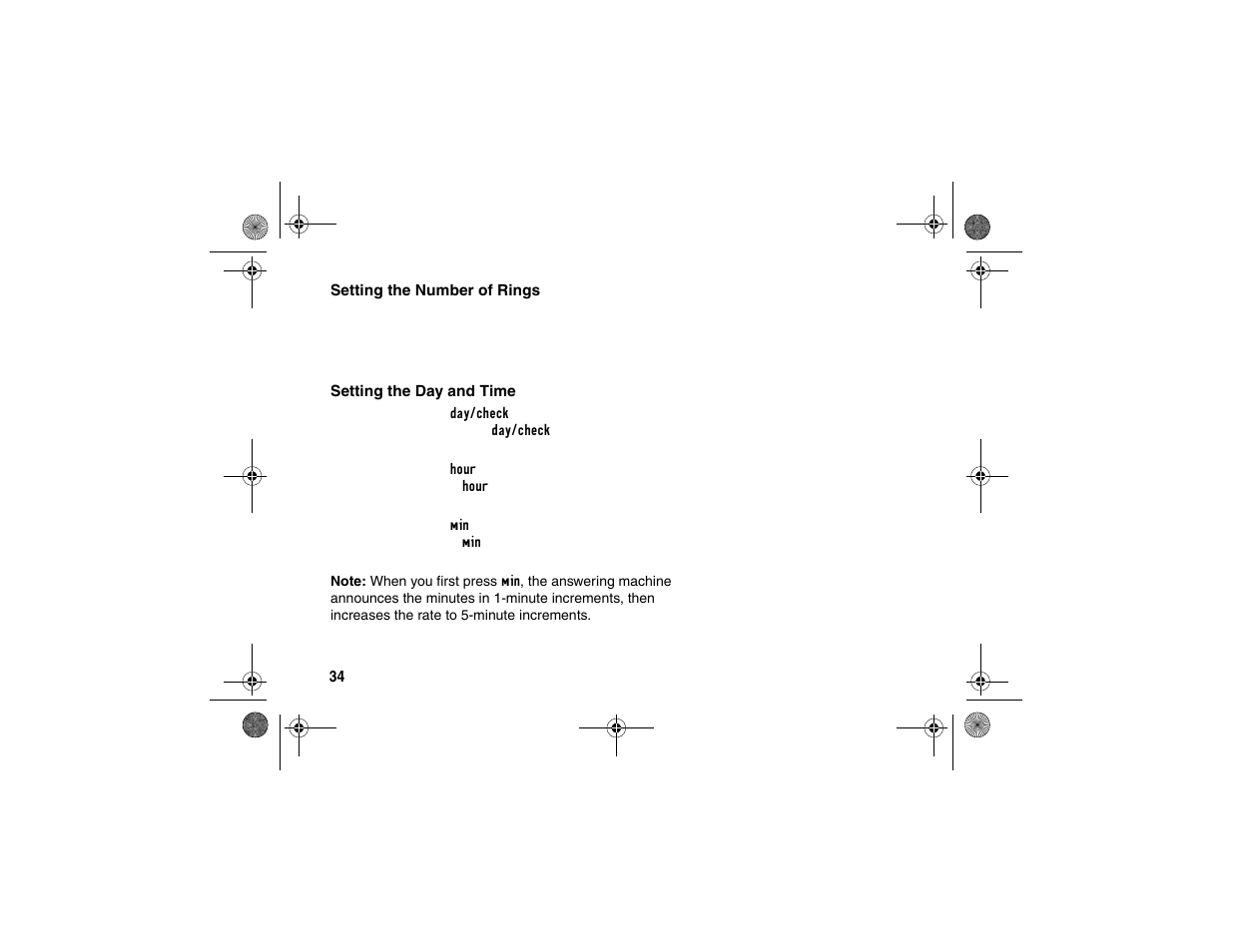 Setting the number of rings, Setting the day and time | Motorola sd4560 User Manual | Page 45 / 69