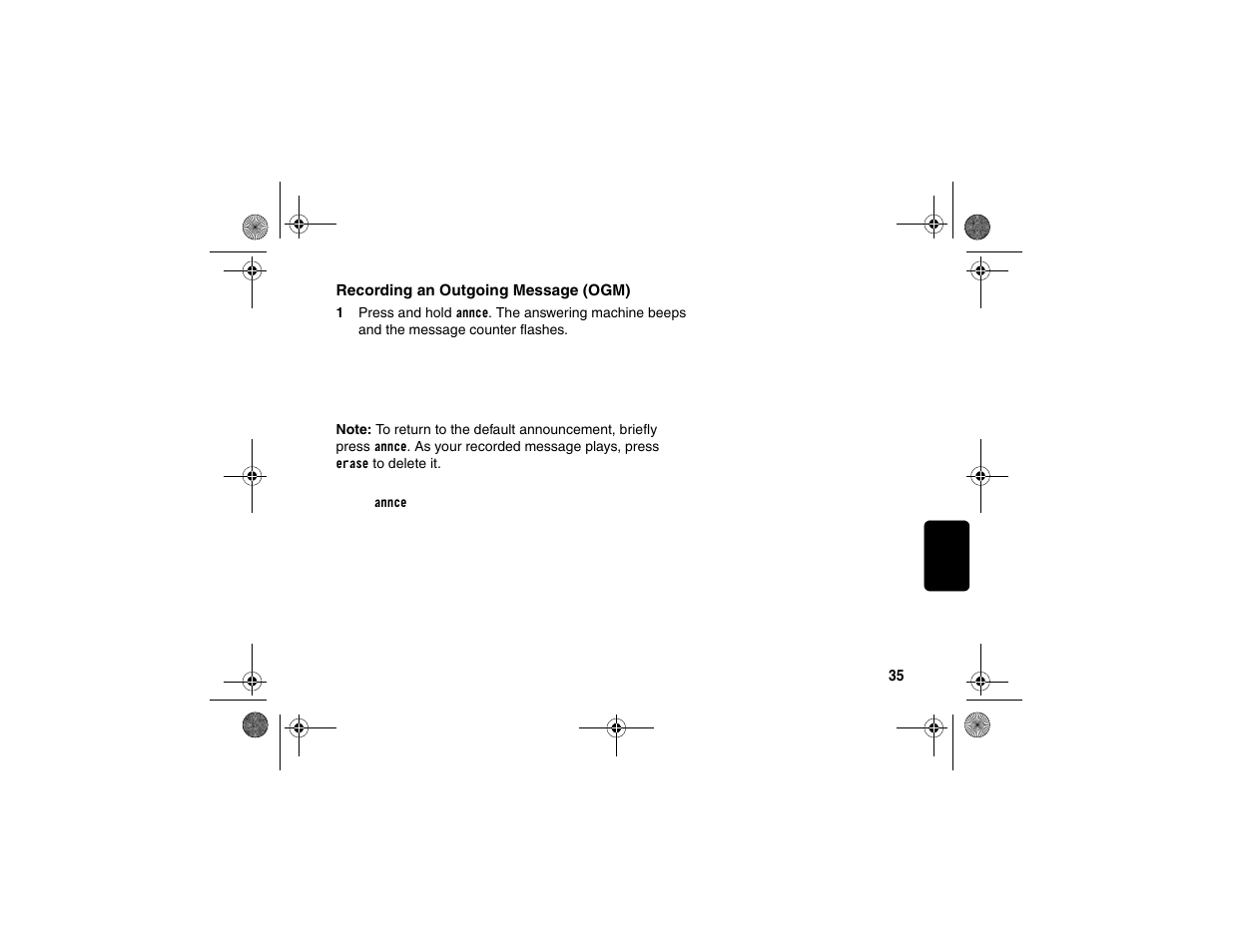 Recording an outgoing message (ogm) | Motorola sd4560 User Manual | Page 46 / 69