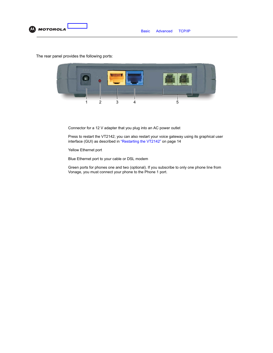 Rear panel | Motorola VT2142 User Manual | Page 13 / 83