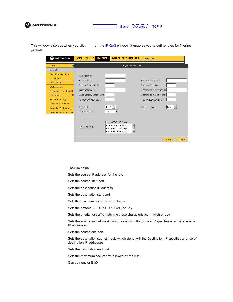 Ip qos traffic rule | Motorola VT2142 User Manual | Page 35 / 83