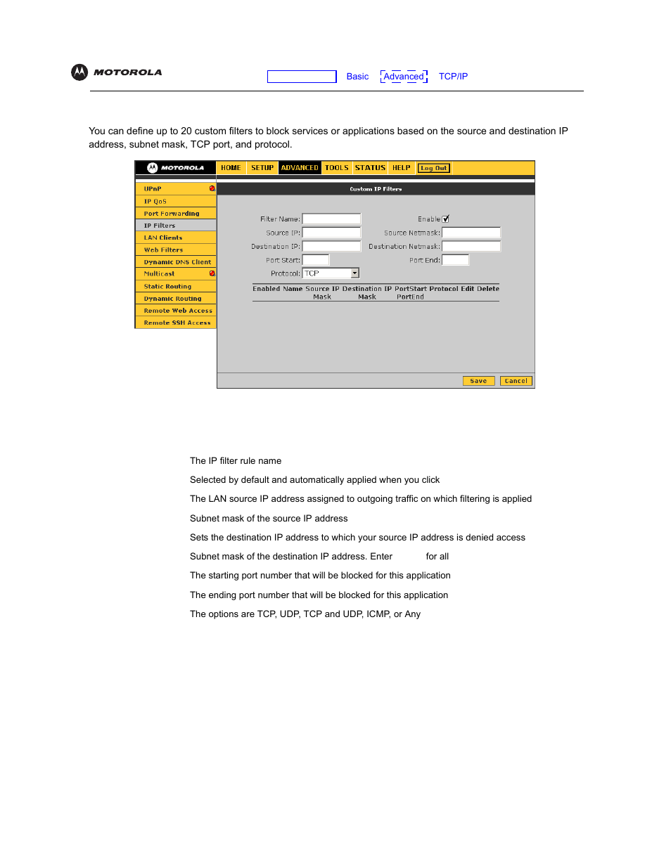 Custom ip filters | Motorola VT2142 User Manual | Page 42 / 83