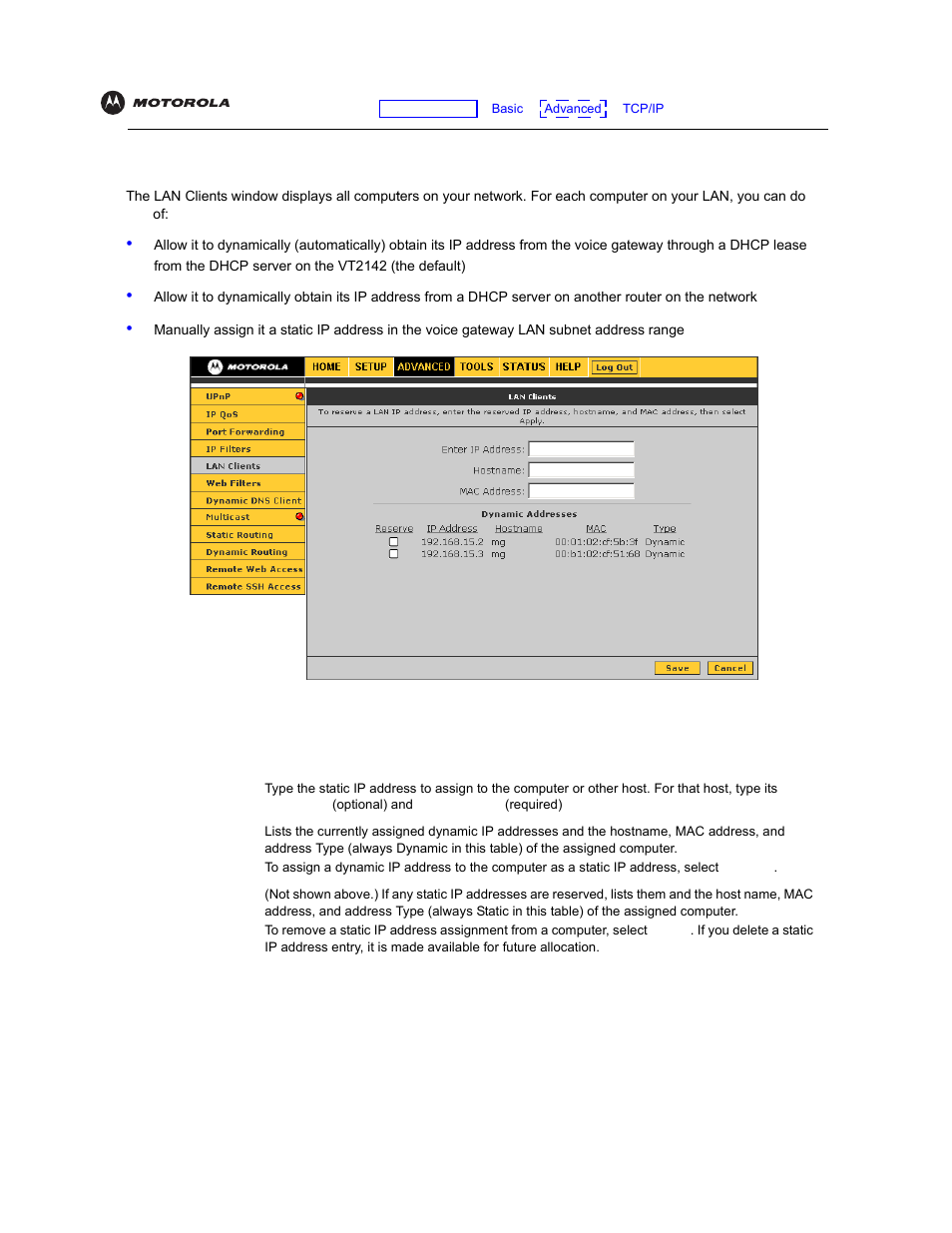 Lan clients | Motorola VT2142 User Manual | Page 43 / 83