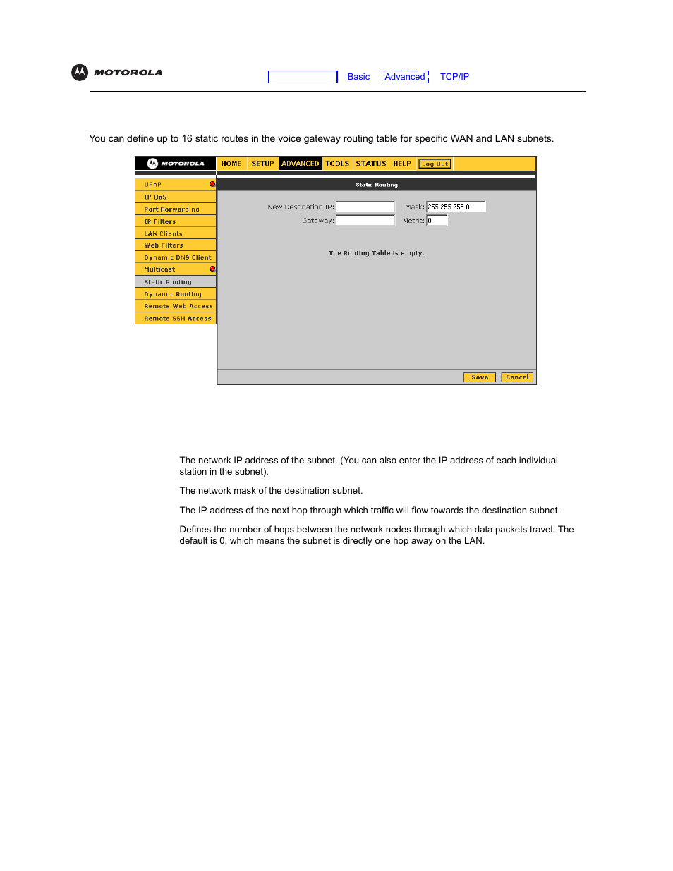 Static routing | Motorola VT2142 User Manual | Page 47 / 83