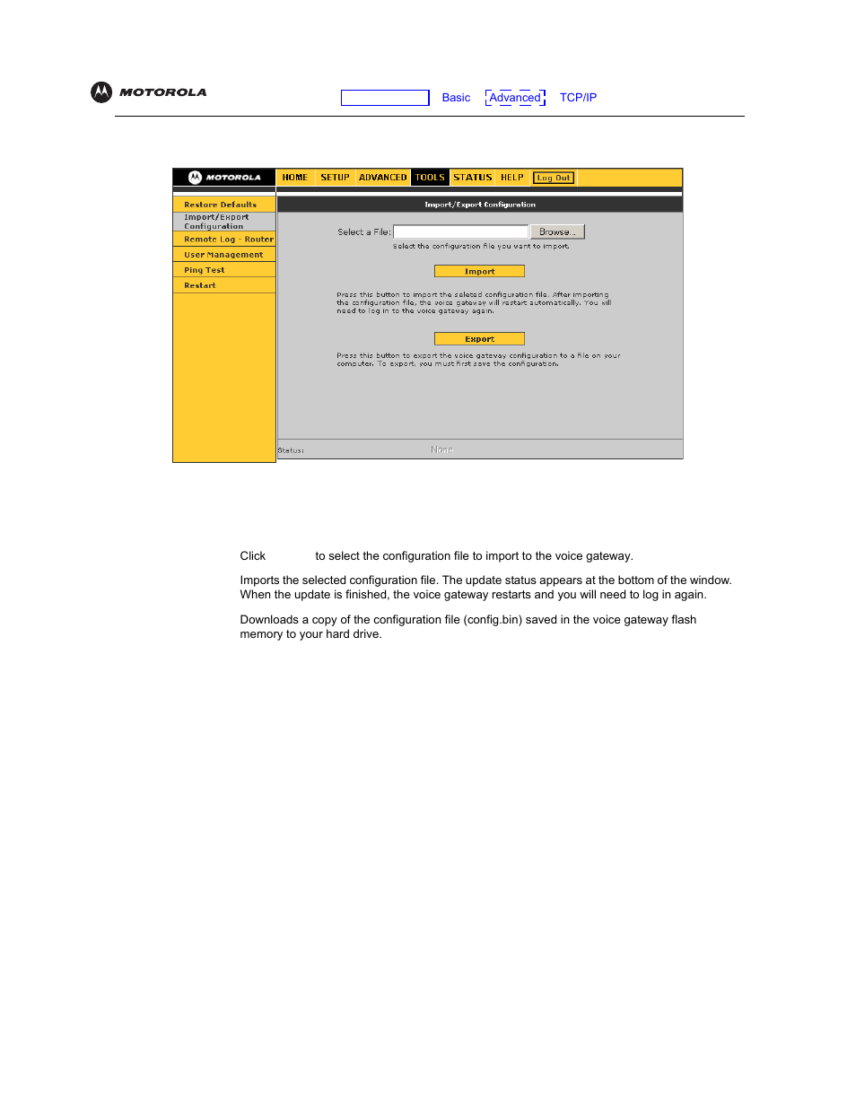 Import/export configuration | Motorola VT2142 User Manual | Page 52 / 83