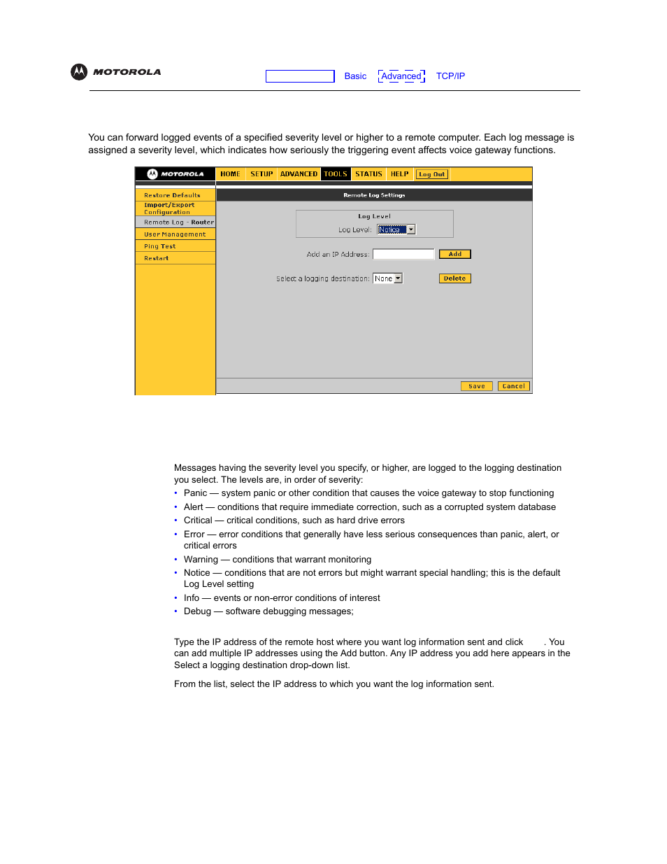 Remote log – router | Motorola VT2142 User Manual | Page 53 / 83