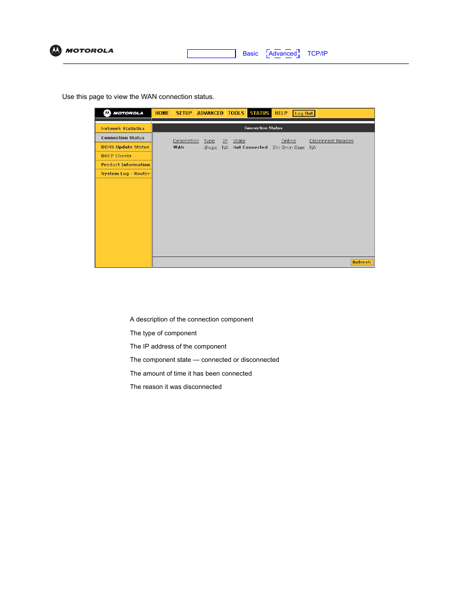Connection status | Motorola VT2142 User Manual | Page 58 / 83
