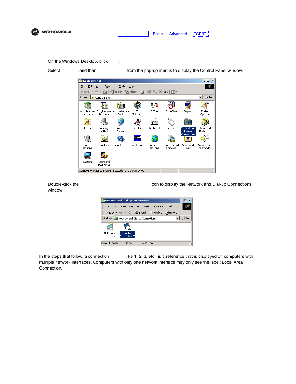 Configuring tcp/ip in windows2000, Configuring tcp/ip in windows 2000 | Motorola VT2142 User Manual | Page 65 / 83