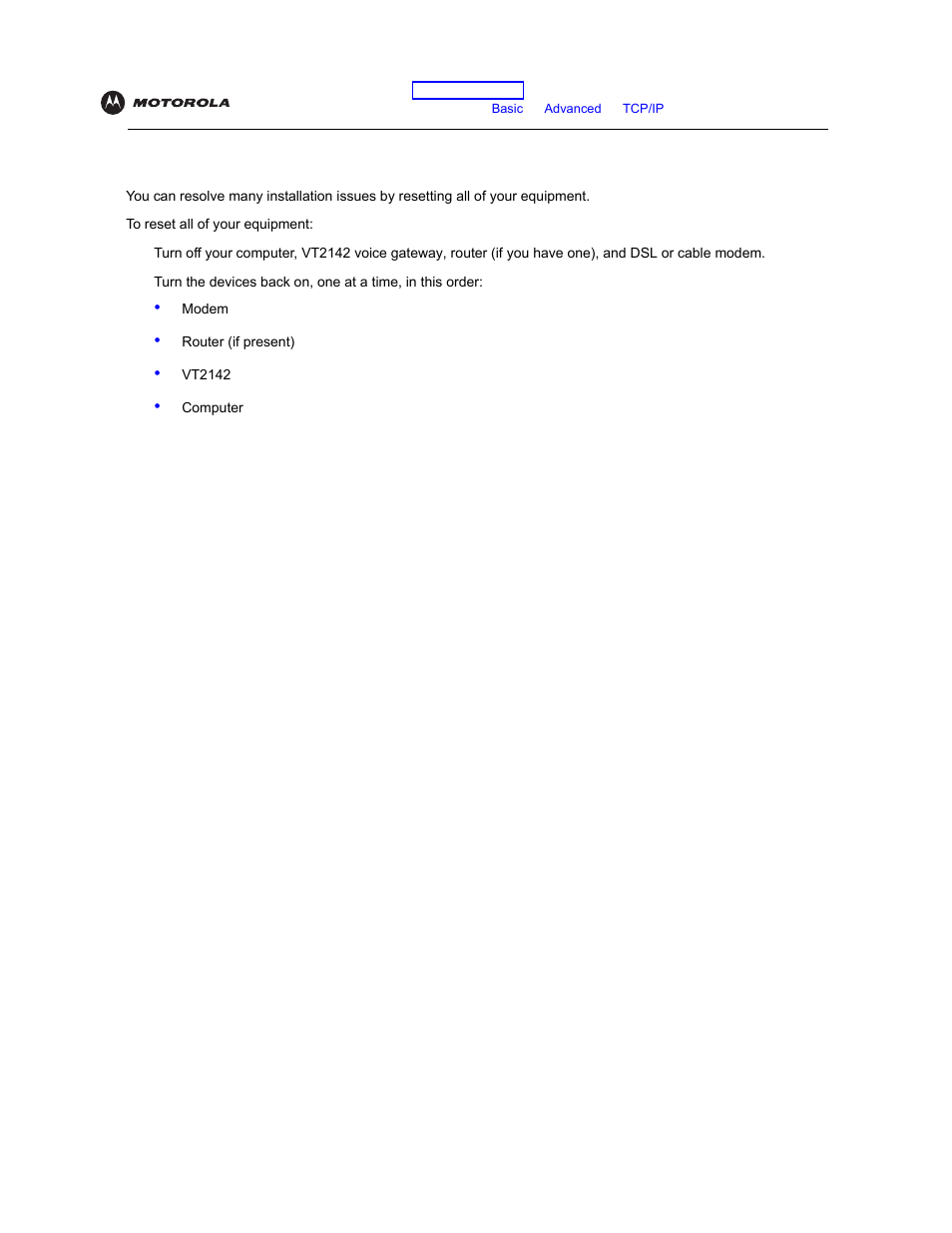 Resetting all of your equipment | Motorola VT2142 User Manual | Page 75 / 83