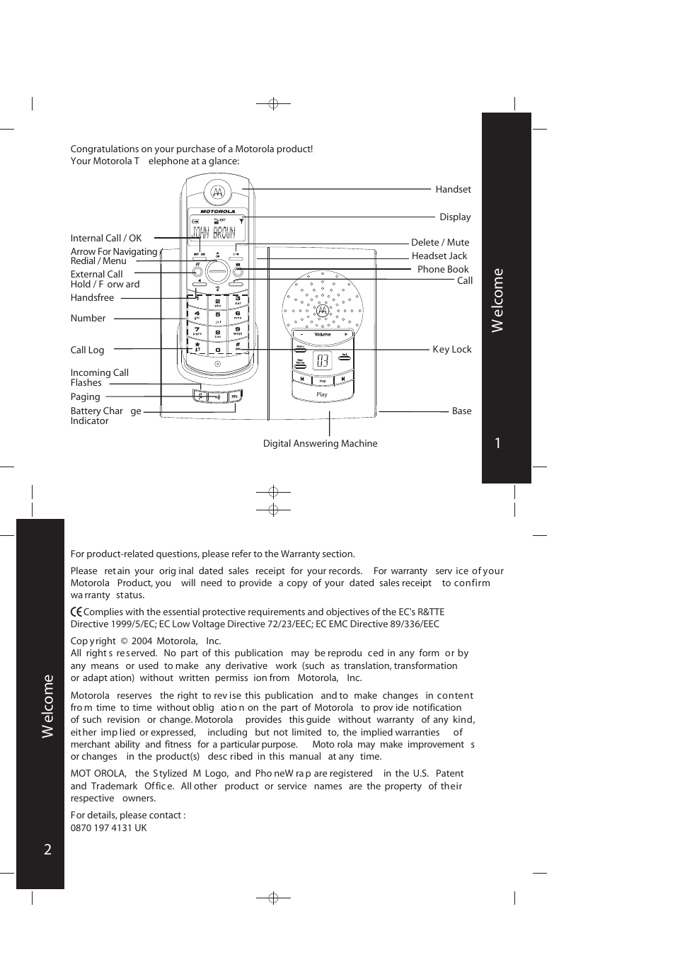 2w elcome, 1w elcome | Motorola ME4067 Series User Manual | Page 2 / 30