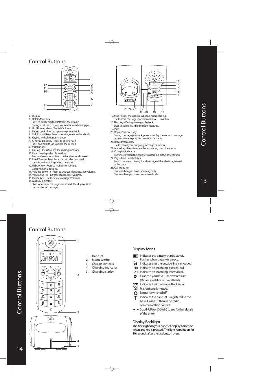13 control buttons 14 control buttons, Control buttons | Motorola ME4067 Series User Manual | Page 8 / 30
