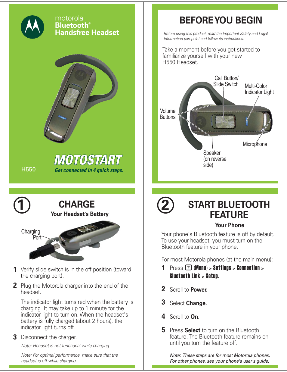 Motorola H550 User Manual | 5 pages