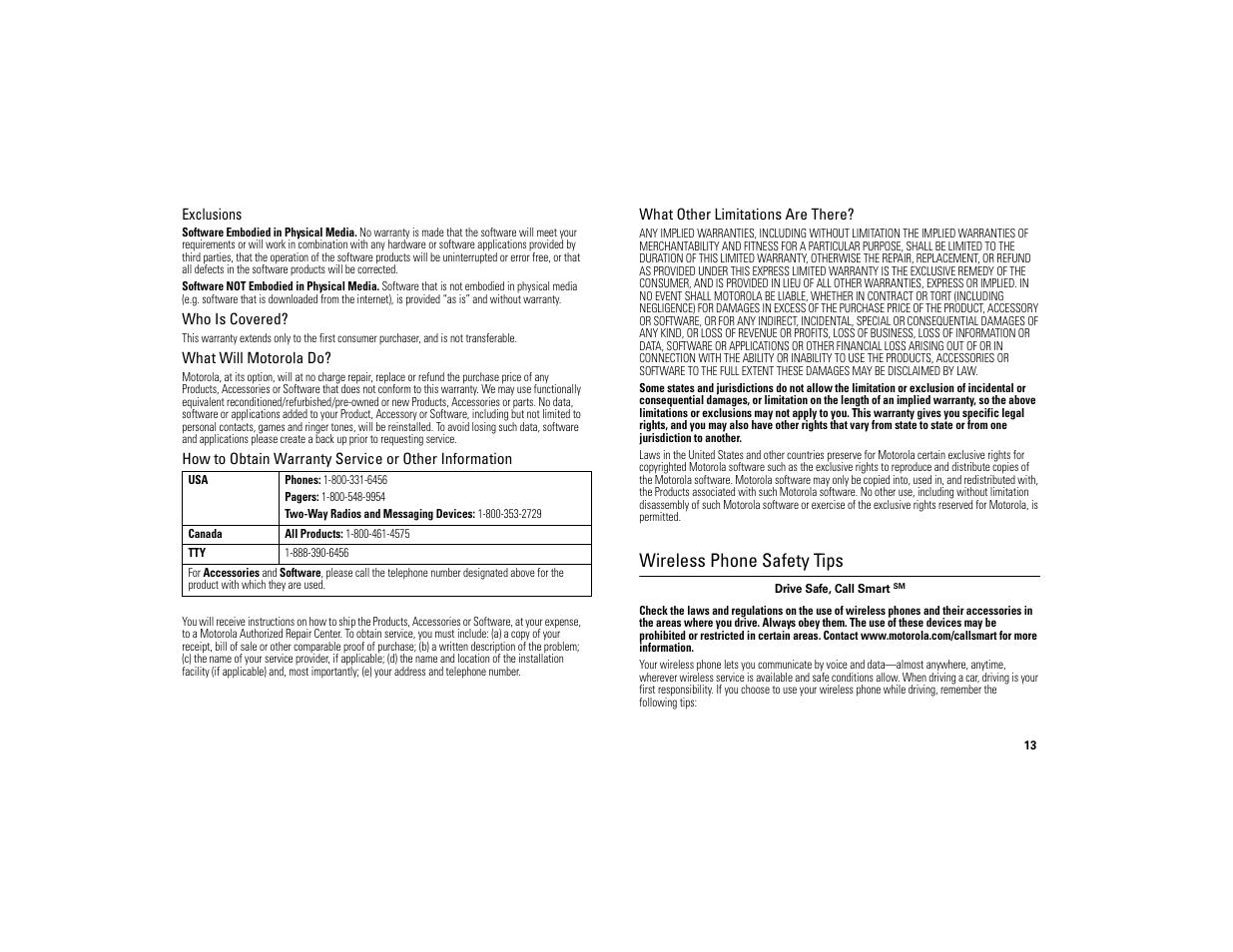 Wireless phone safety tips | Motorola 6809494A40-O User Manual | Page 15 / 60