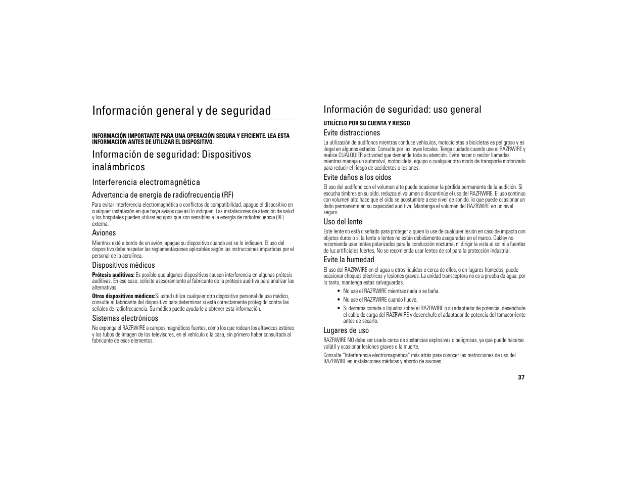 Información general y de seguridad, Información de seguridad: uso general | Motorola 6809494A40-O User Manual | Page 39 / 60