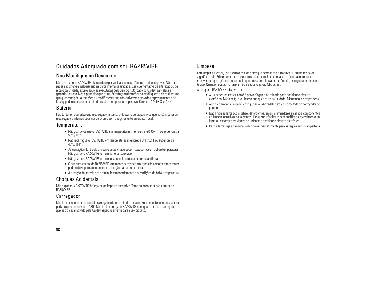 Cuidados adequado com seu razrwire | Motorola 6809494A40-O User Manual | Page 54 / 60