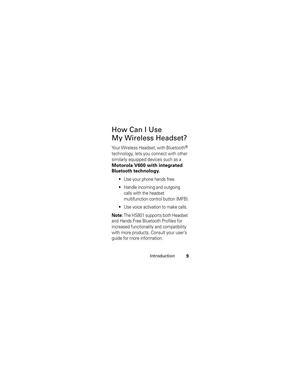 How can i use my wireless headset | Motorola HS801 User Manual | Page 11 / 80