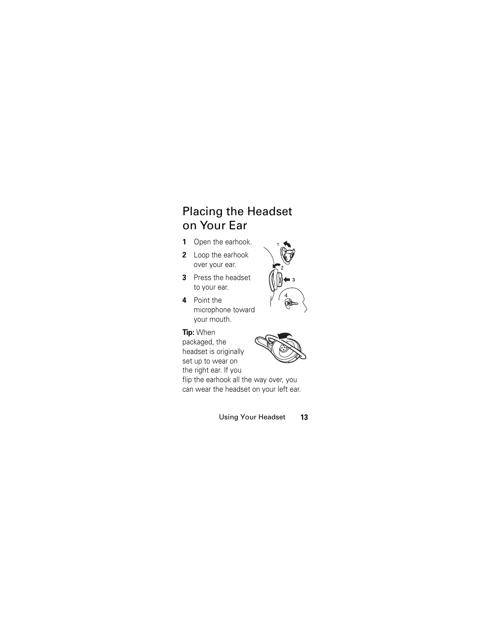 Placing the headset on your ear | Motorola HS801 User Manual | Page 15 / 80