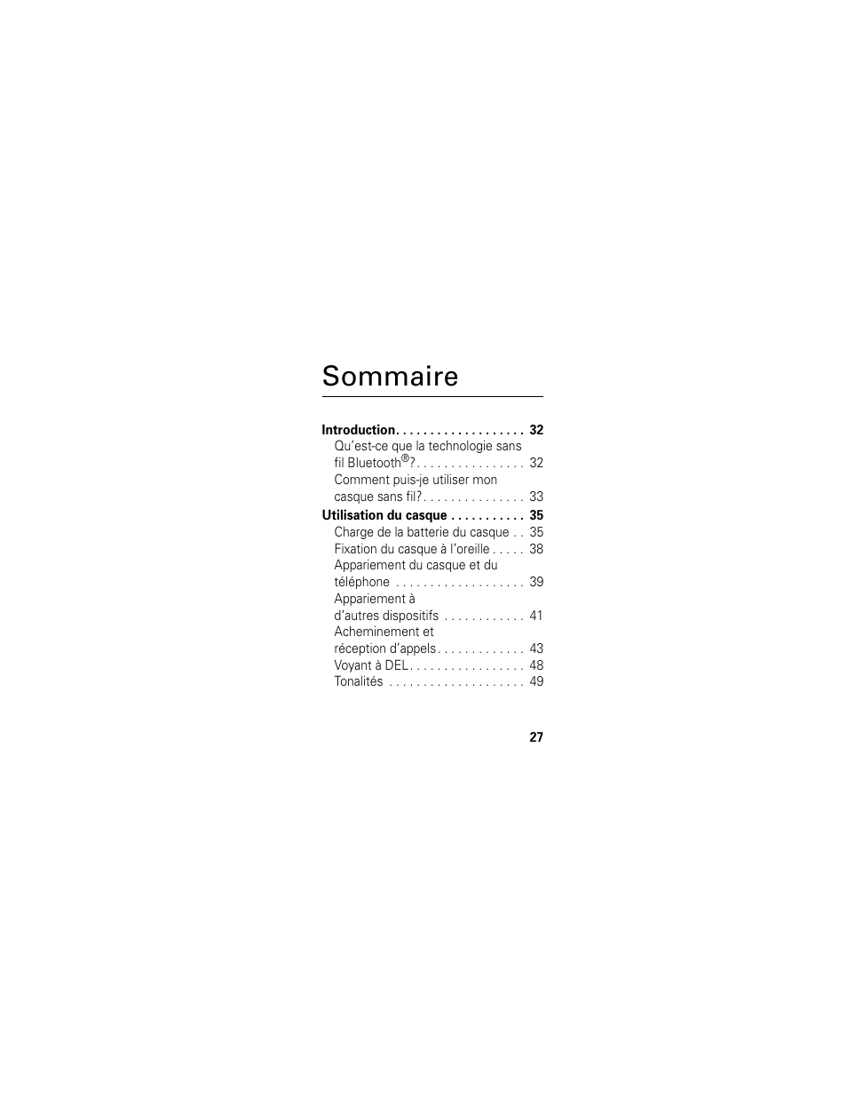 Sommaire | Motorola HS801 User Manual | Page 29 / 80