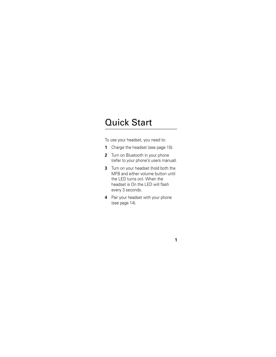 Quick start | Motorola HS801 User Manual | Page 3 / 80