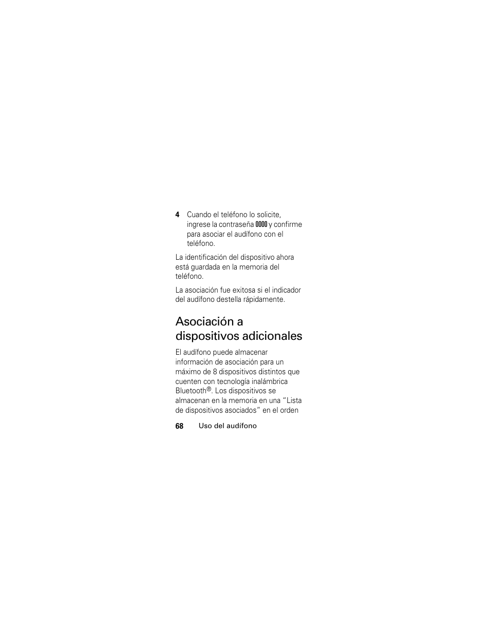 Asociación a dispositivos adicionales | Motorola HS801 User Manual | Page 70 / 80