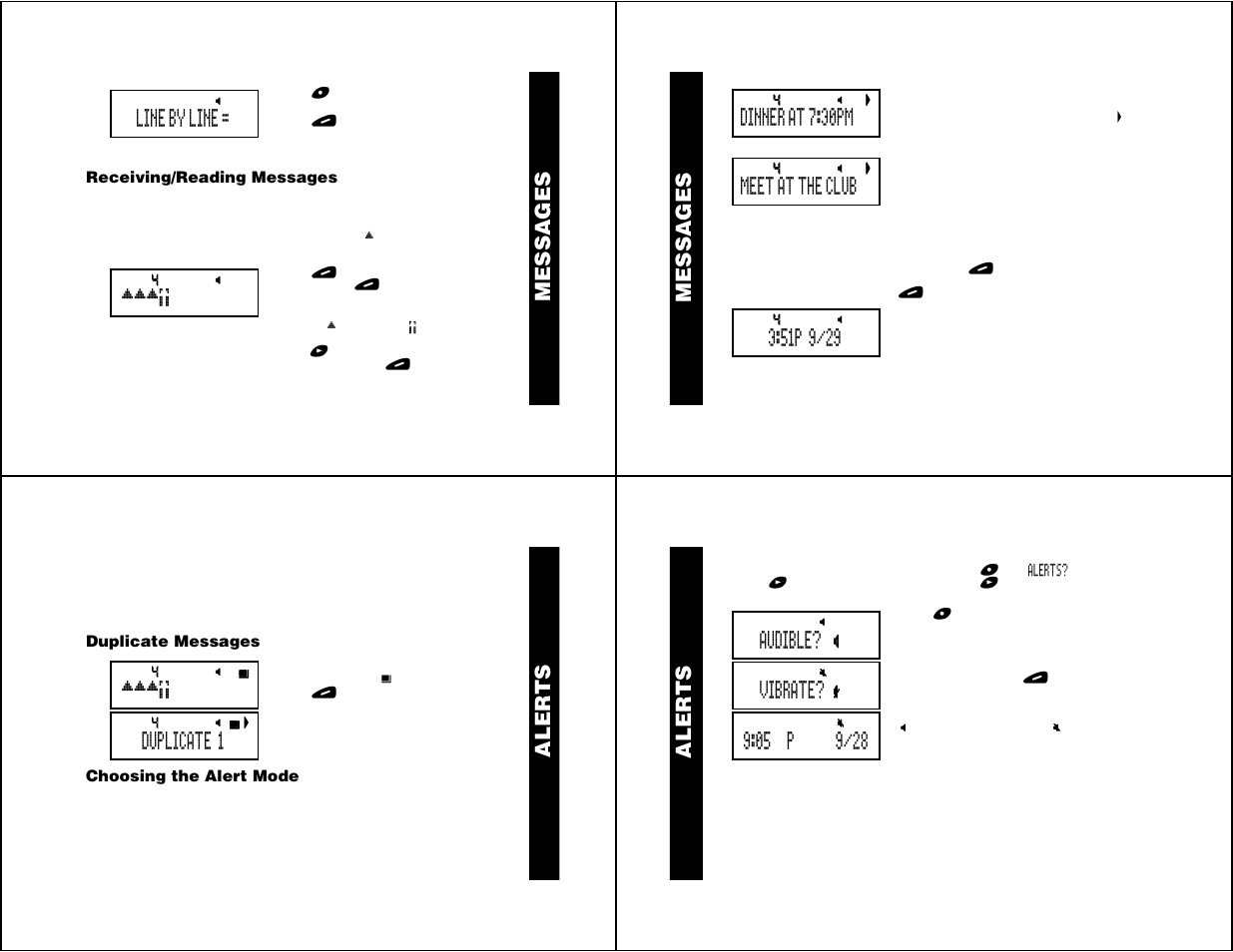 Receiving/reading messages, Duplicate messages, Alerts | Choosing the alert mode, Messages, Aler ts | Motorola Jazz User Manual | Page 3 / 12