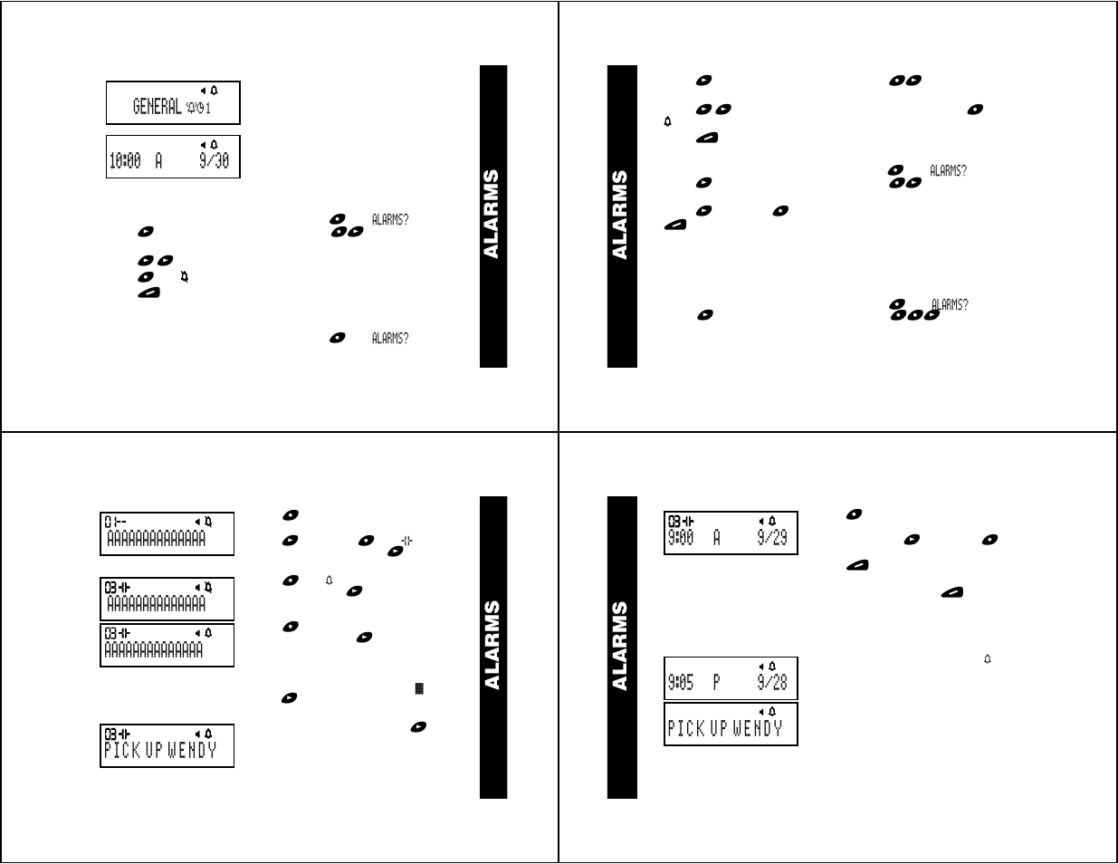 Travel alar m phone dir ector y alar ms, Alar ms, Alarms | Motorola Jazz User Manual | Page 5 / 12