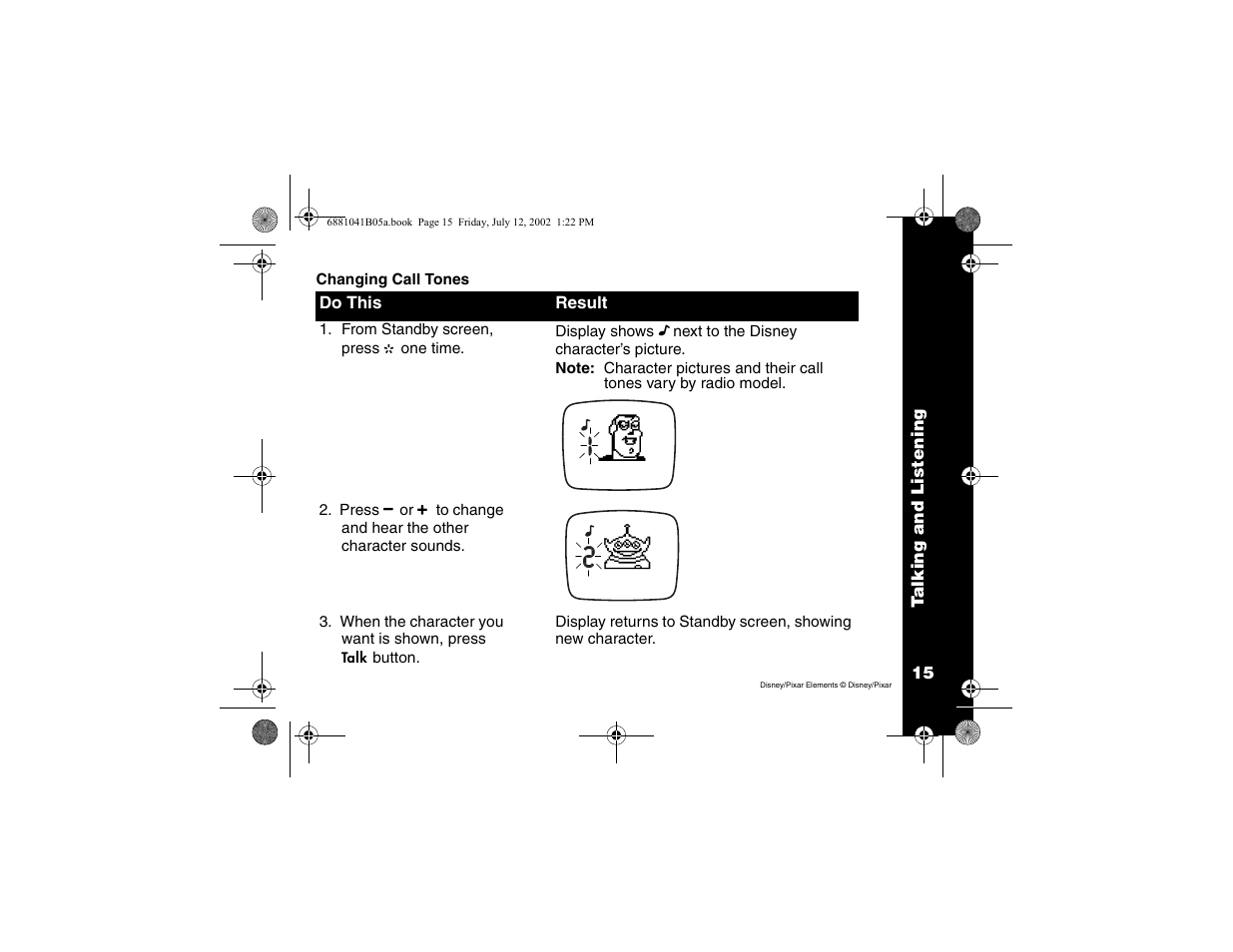 Changing call tones | Motorola 2 Way FRS Radio User Manual | Page 21 / 44