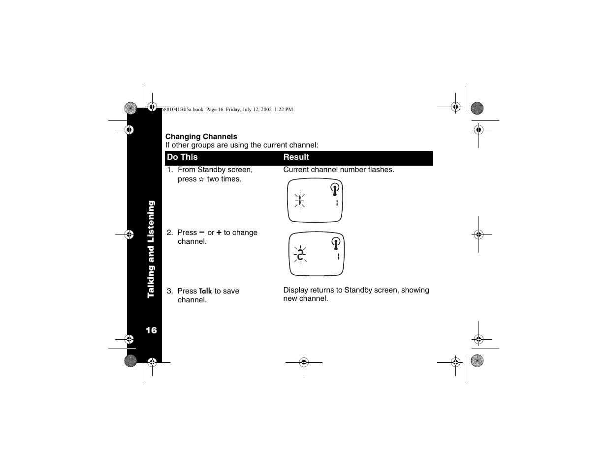 Changing channels | Motorola 2 Way FRS Radio User Manual | Page 22 / 44