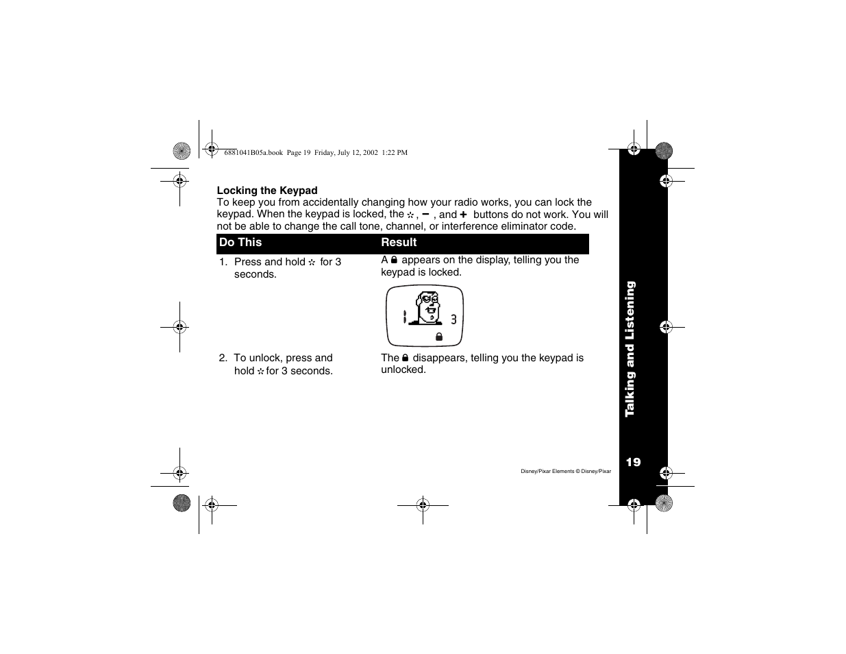 Locking the keypad | Motorola 2 Way FRS Radio User Manual | Page 25 / 44