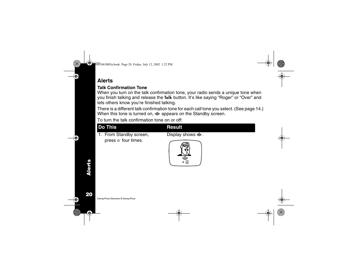 Alerts, Talk confirmation tone | Motorola 2 Way FRS Radio User Manual | Page 26 / 44