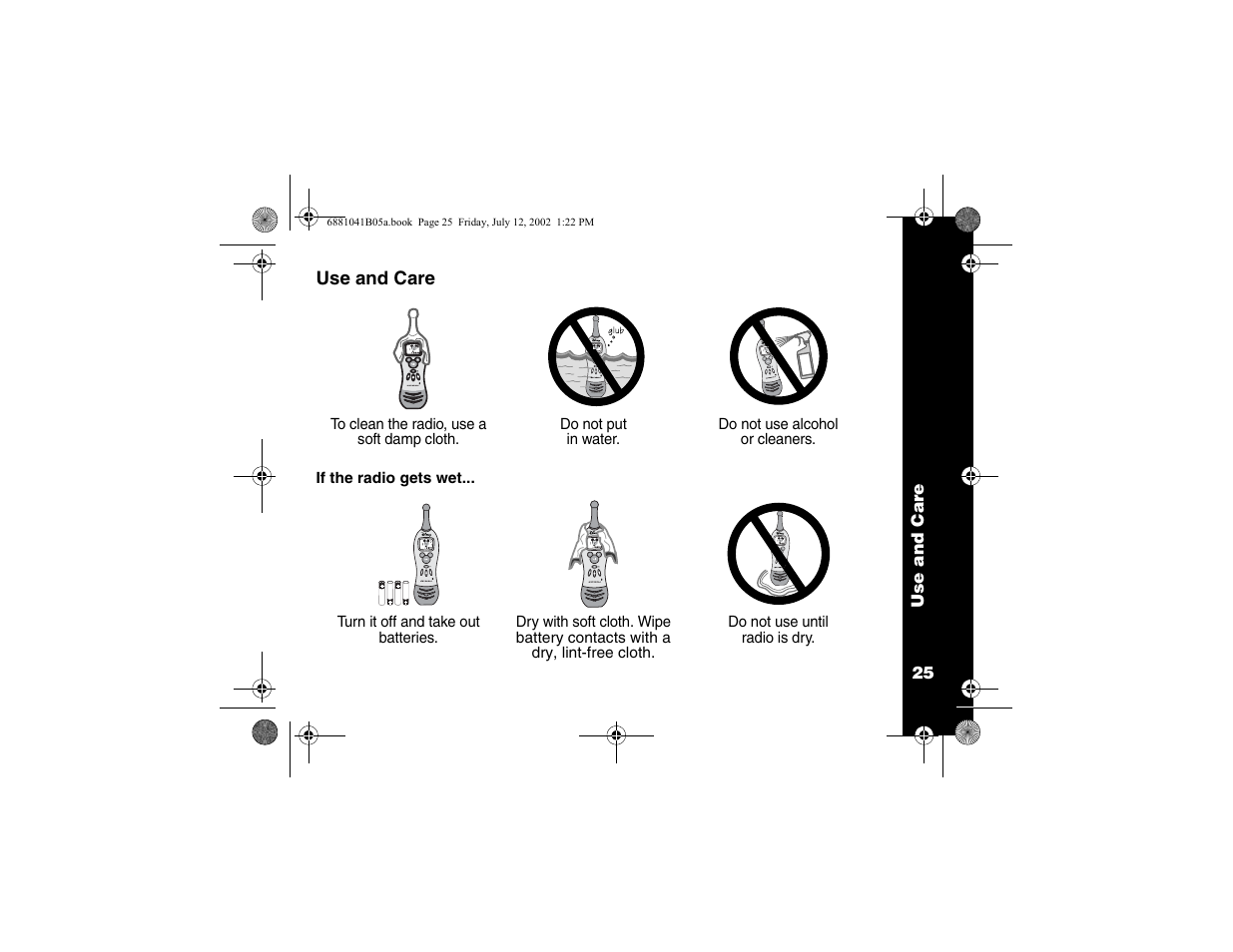 Use and care | Motorola 2 Way FRS Radio User Manual | Page 31 / 44