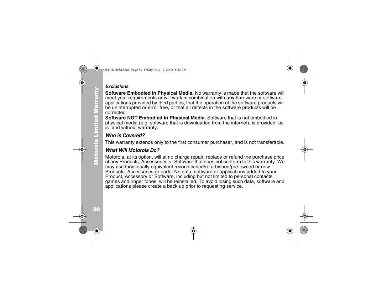 Who is covered, What will motorola do | Motorola 2 Way FRS Radio User Manual | Page 36 / 44