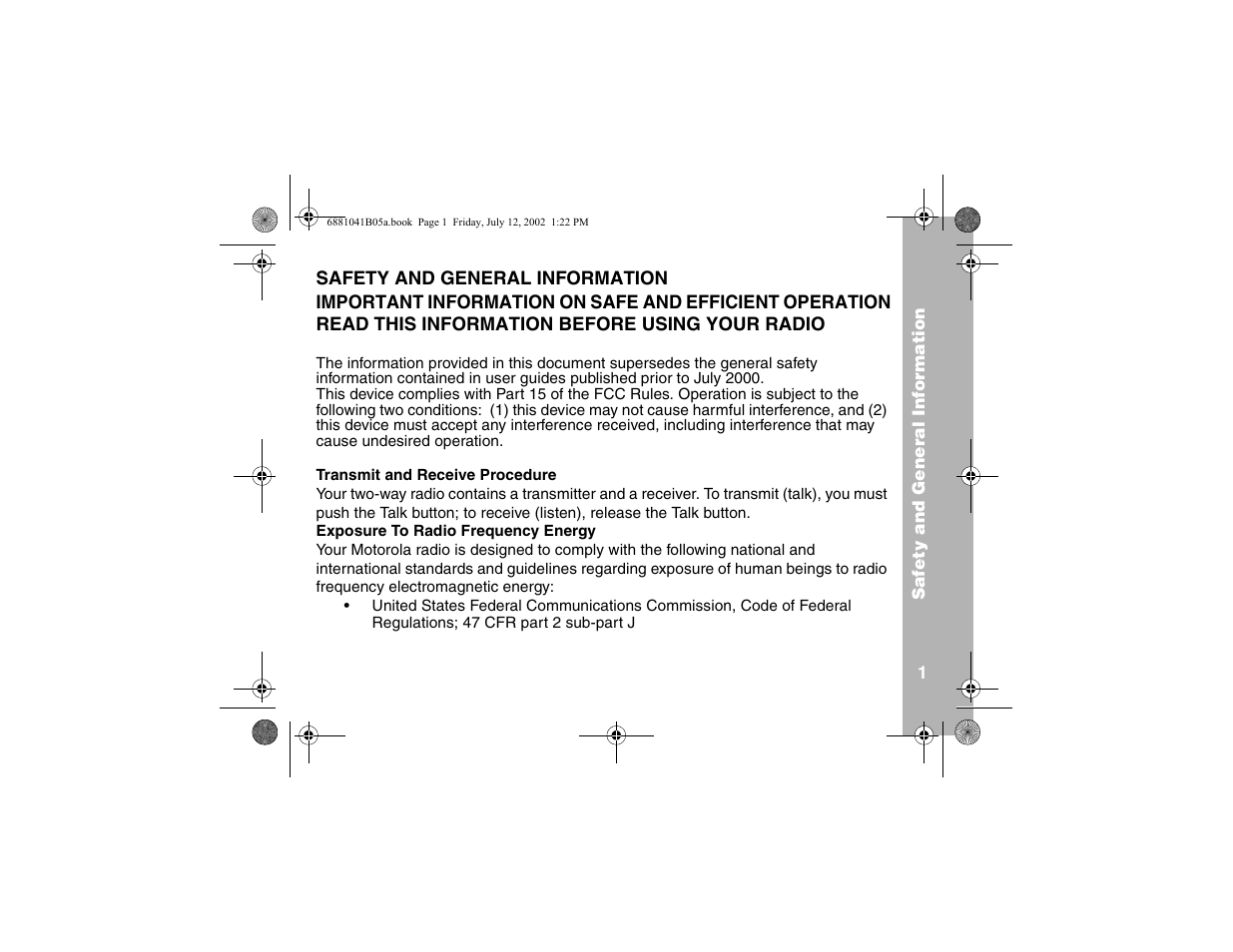 Safety and general information | Motorola 2 Way FRS Radio User Manual | Page 7 / 44