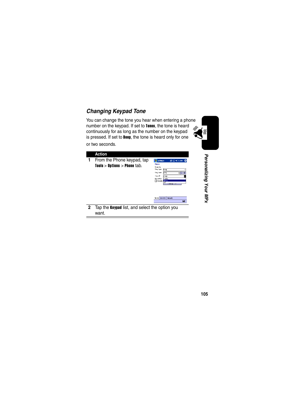 Changing keypad tone | Motorola GKRMPX001 User Manual | Page 108 / 192