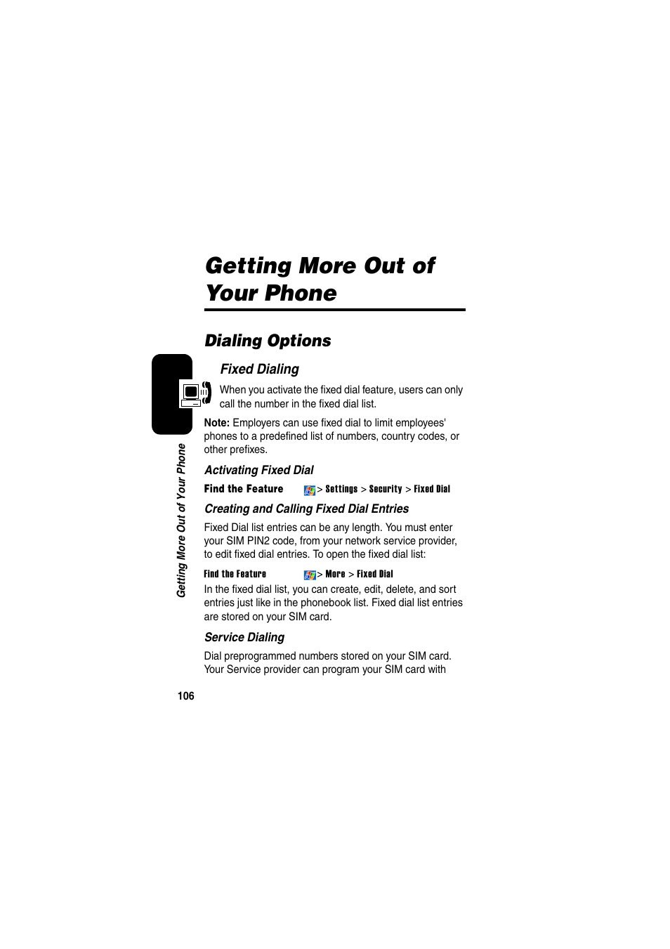 Getting more out of your phone, Dialing options | Motorola GKRMPX001 User Manual | Page 109 / 192