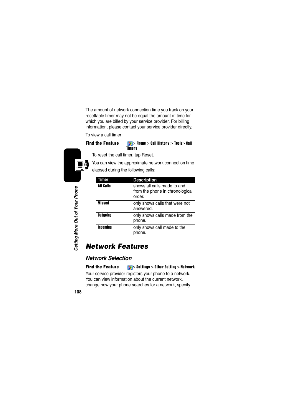 Network features, Network selection | Motorola GKRMPX001 User Manual | Page 111 / 192