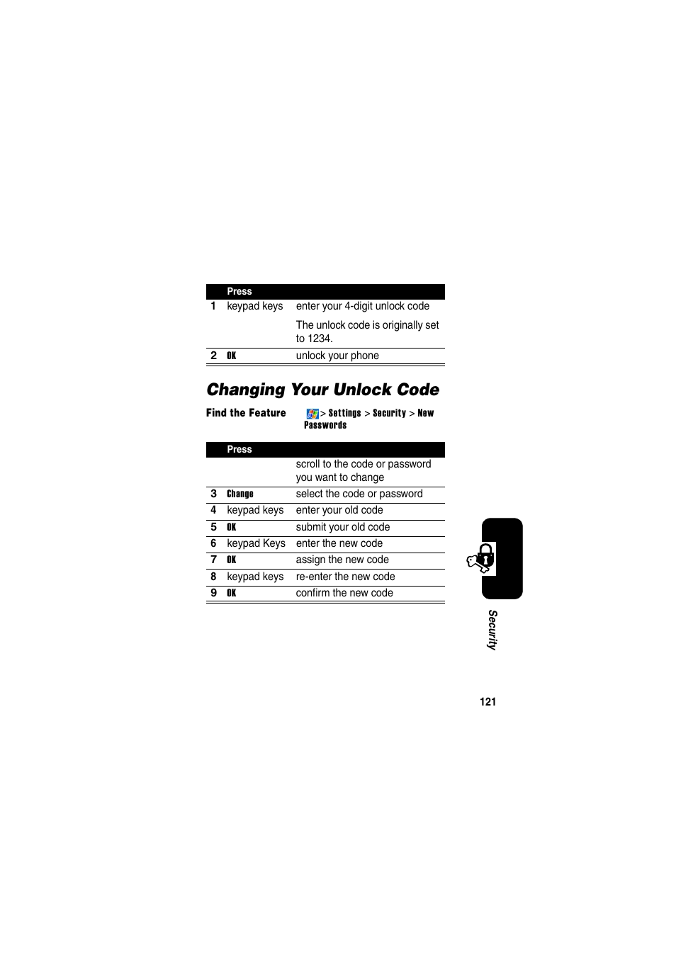 Changing your unlock code, Unlock your phone | Motorola GKRMPX001 User Manual | Page 124 / 192