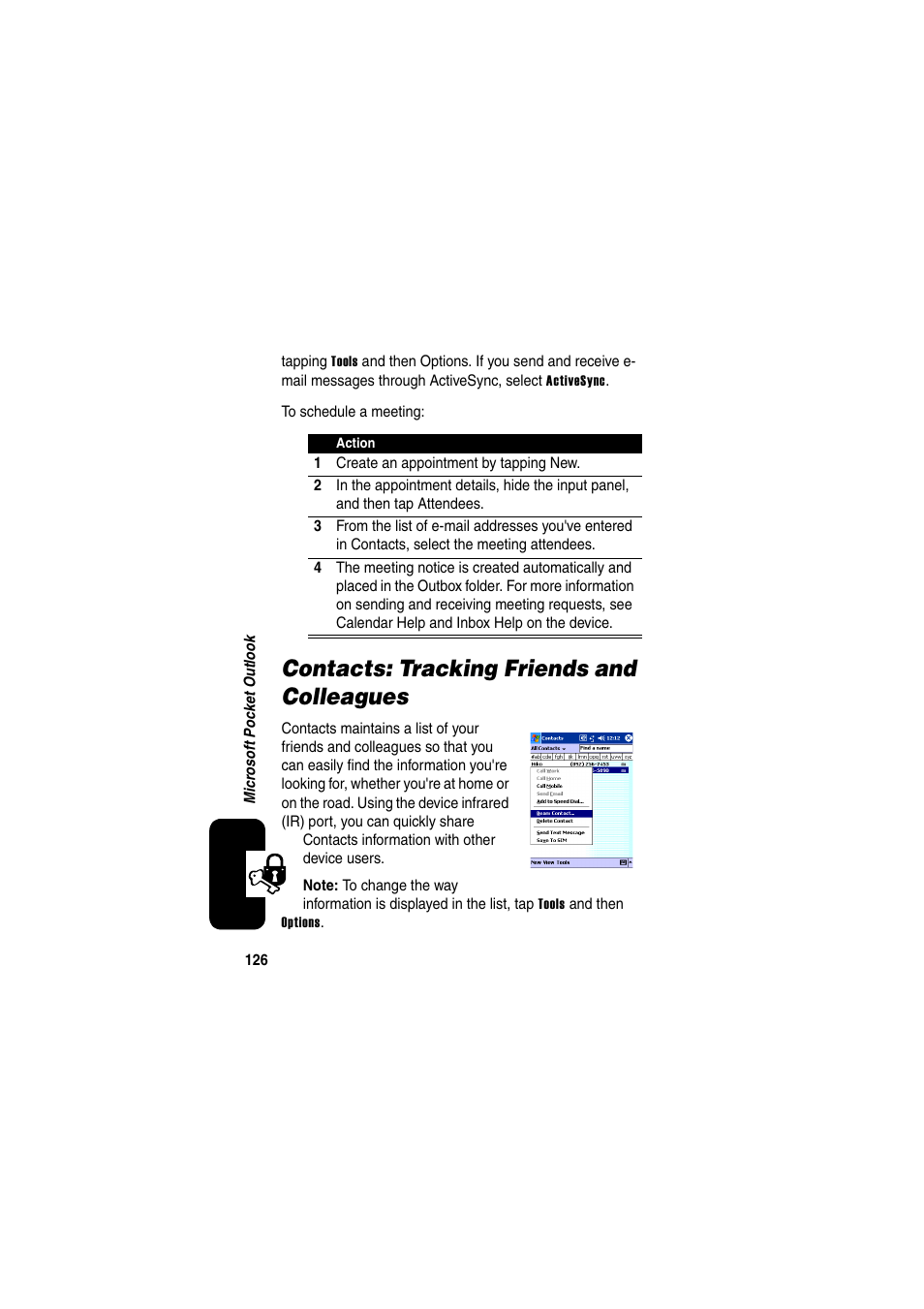 Contacts: tracking friends and colleagues | Motorola GKRMPX001 User Manual | Page 129 / 192