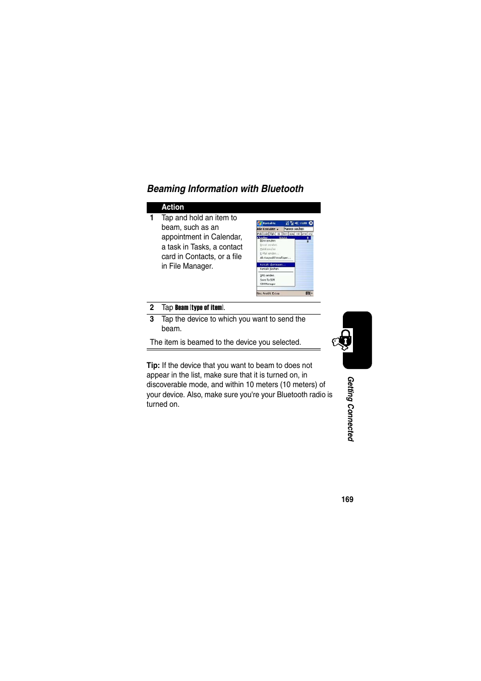 Beaming information with bluetooth | Motorola GKRMPX001 User Manual | Page 172 / 192