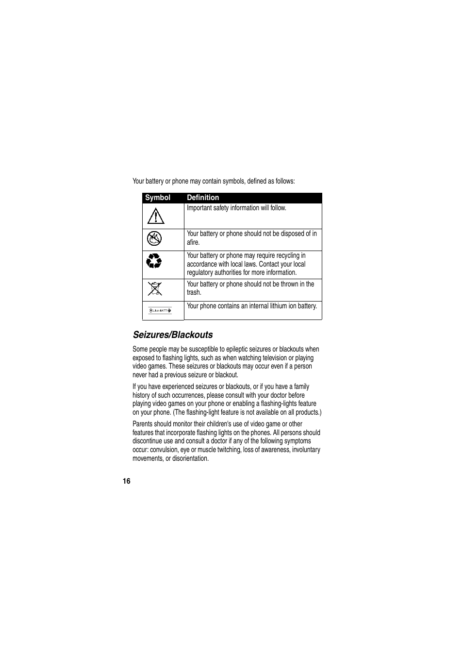 Seizures/blackouts | Motorola GKRMPX001 User Manual | Page 19 / 192