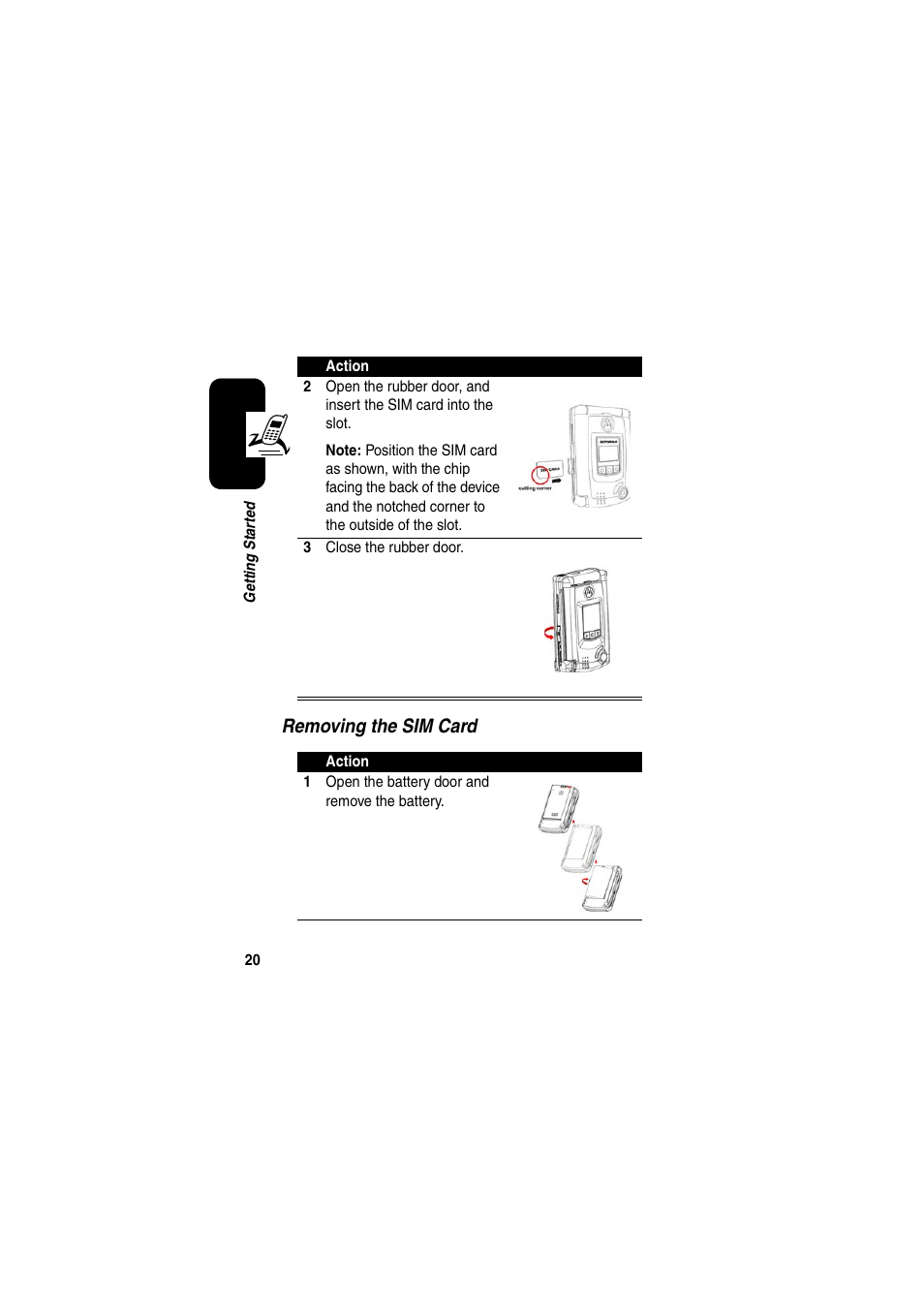 Removing the sim card | Motorola GKRMPX001 User Manual | Page 23 / 192