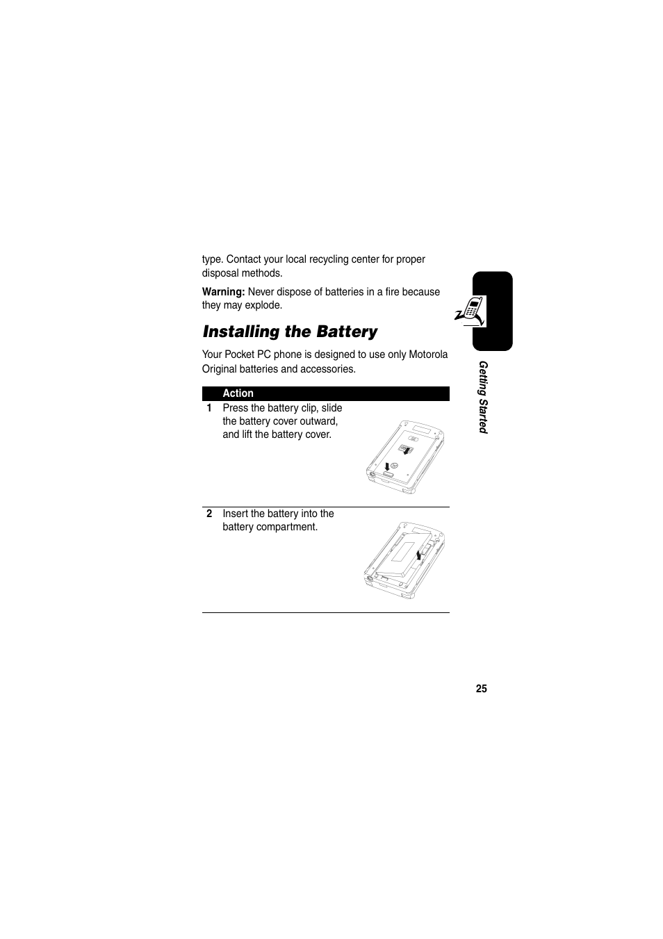 Installing the battery | Motorola GKRMPX001 User Manual | Page 28 / 192