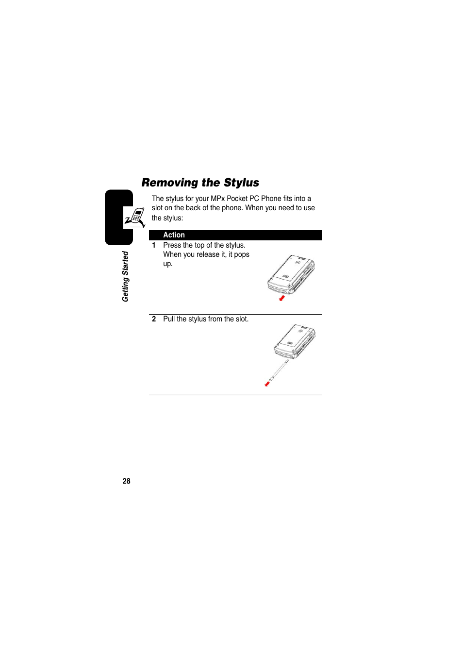 Removing the stylus | Motorola GKRMPX001 User Manual | Page 31 / 192