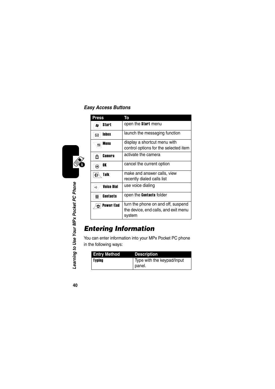 Entering information | Motorola GKRMPX001 User Manual | Page 43 / 192