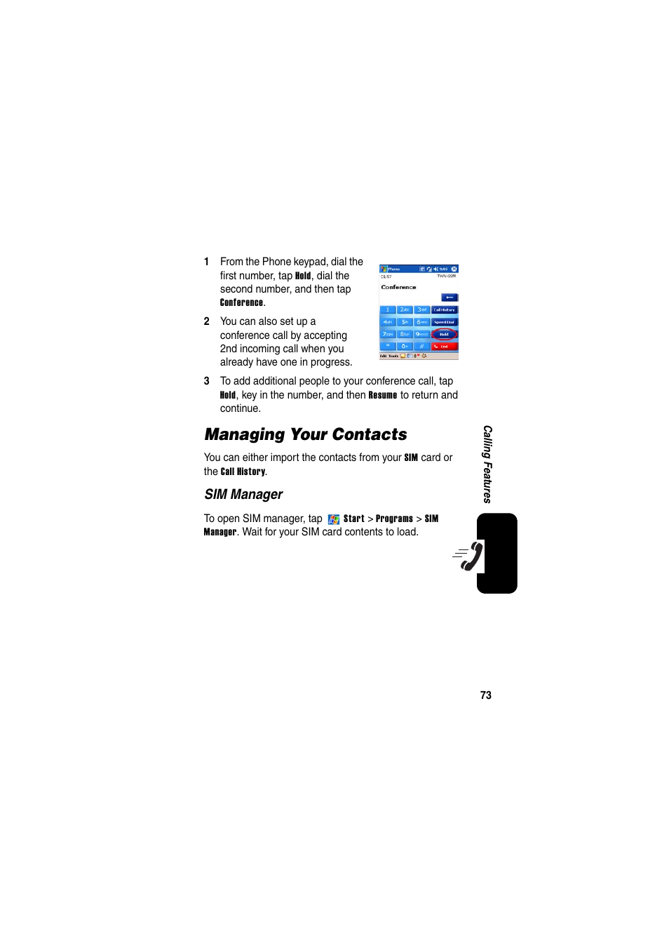 Managing your contacts, Sim manager | Motorola GKRMPX001 User Manual | Page 76 / 192